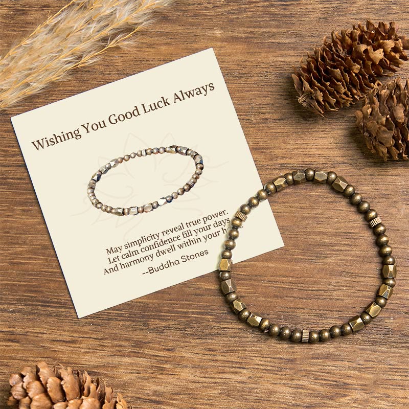 Buddha Stones "Wishing You Balance and Strength" Brass Beads Bracelet Includes Gift Message Card - 7.9-8.3in(20-21cm) - Standard Gift Box - image 0