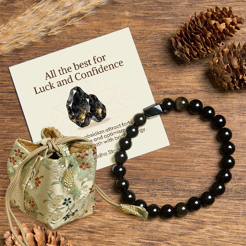 Buddha Stones "All the best for Luck and Confidence" Obsidian Bracelet Includes Gift Message Card - Gold Sheen Obsidian Black Tourmaline(Wrist Circumference: 14-16cm) - Deluxe Gift Bag (+$12.59) - image 6