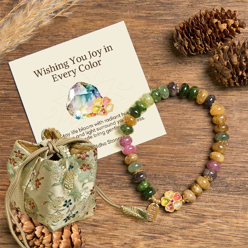 Buddha Stones "Wishing You Joy in Every Color" Tourmaline Jade Bracelet Includes Gift Message Card - Tourmaline(Wrist Circumference: 14-16cm) - Deluxe Gift Bag (+$12.59) - image 7