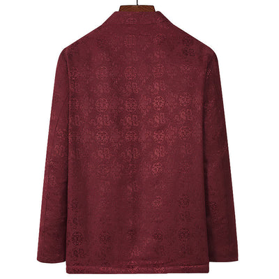 Buddha Stones Embroidery Pattern Stand Collar Long Sleeve Men's Tang Suit Jacket With Pockets - image 3