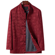 Foviel Embroidery Pattern Stand Collar Long Sleeve Men's Tang Suit Jacket With Pockets
