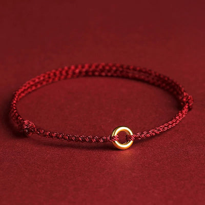 Buddha Stones Small Peace Buckle Red String Connection Braided Adjustable Bracelet Anklet - Darkred Anklet - image 0