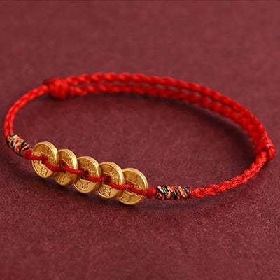 Buddha Stones Five Copper Coins Design Braided String Protection Bracelet Anklet - image 2