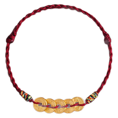 Buddha Stones Five Copper Coins Design Braided String Protection Bracelet Anklet - image 13
