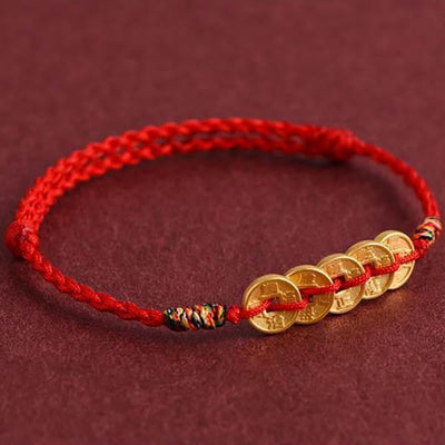 Buddha Stones Five Copper Coins Design Braided String Protection Bracelet Anklet - image 3