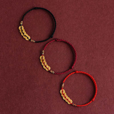 Buddha Stones Five Copper Coins Design Braided String Protection Bracelet Anklet - image 14