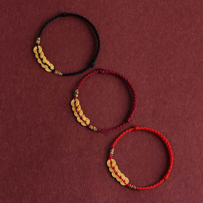 Buddha Stones Five Copper Coins Design Braided String Protection Bracelet Anklet - image 14