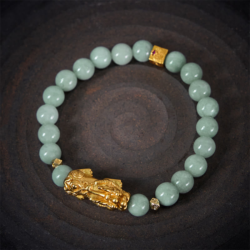 Buddha Stones Golden Pi Xiu Charm Jade Luck Prosperity Beaded Bracelet - image 3