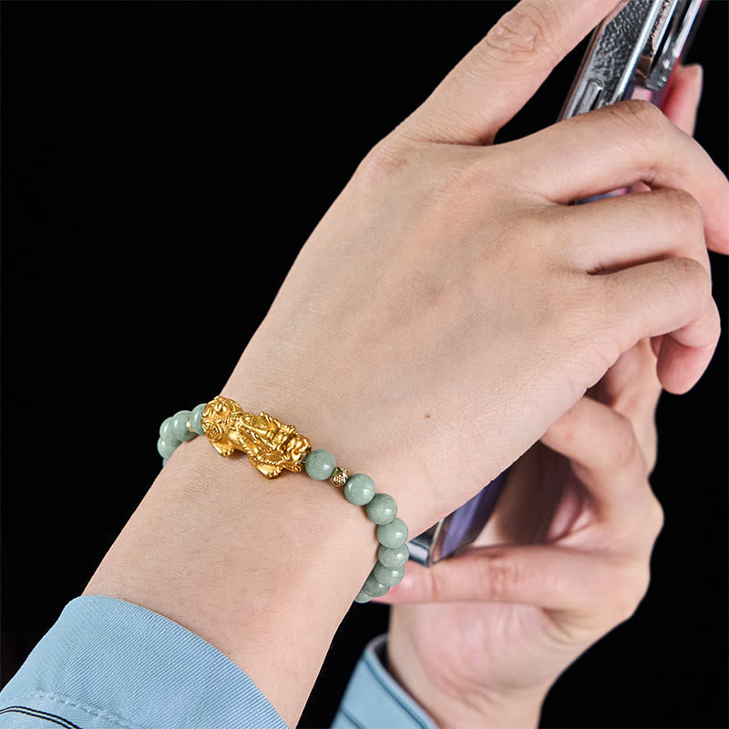 Buddha Stones Golden Pi Xiu Charm Jade Luck Prosperity Beaded Bracelet - image 16
