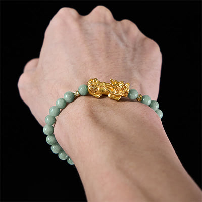 Buddha Stones Golden Pi Xiu Charm Jade Luck Prosperity Beaded Bracelet - image 15
