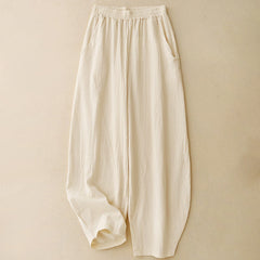 Buddha Stones Fall Solid Color Patchwork Simple Design Women's Wide Leg Pants With Pockets - image 0