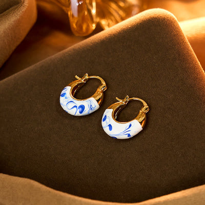 Buddha Stones Copper Plated 18k Gold Enamel Glaze Healing Luck U-shaped Earrings - image 3