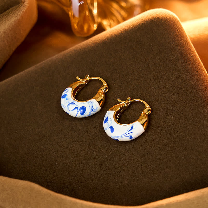Buddha Stones Copper Plated 18k Gold Enamel Glaze Healing Luck U-shaped Earrings - image 3