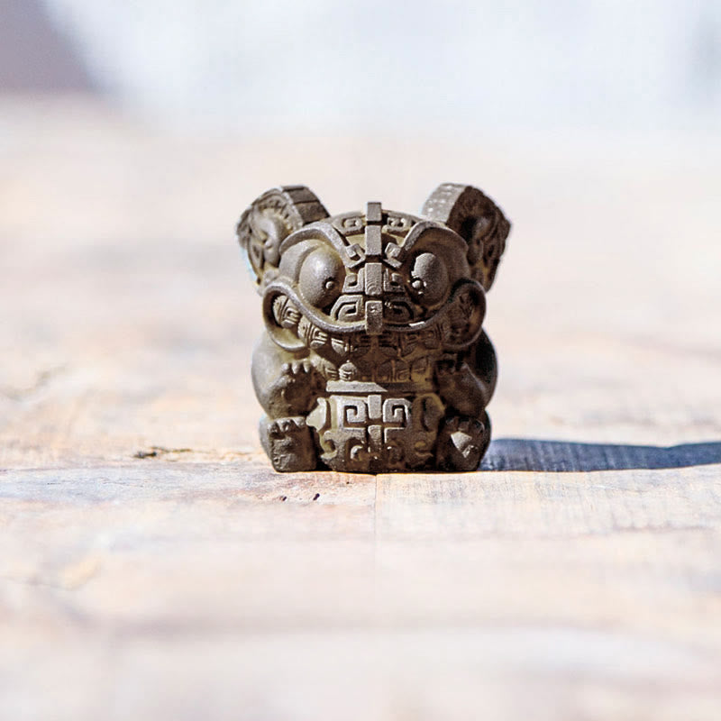 Buddha Stones Handmade Gold Swallowing Beast Iron Powder Rust Cast Resin Statue Home Decoration - Small 4.5*3.7*3.5cm - image 1