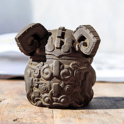 Buddha Stones Handmade Gold Swallowing Beast Iron Powder Rust Cast Resin Statue Home Decoration - image 5