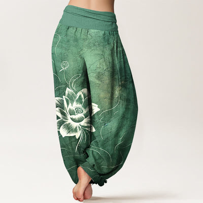 Buddha Stones Pure Cotton Lotus Flower Pattern Women's Elastic Waist Harem Pants - image 1