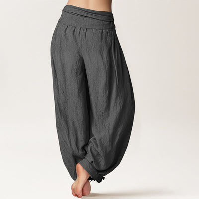 Buddha Stones Blooming Lotus Om Symbol Pattern Women's Elastic Waist Harem Pure Cotton Pants - image 10