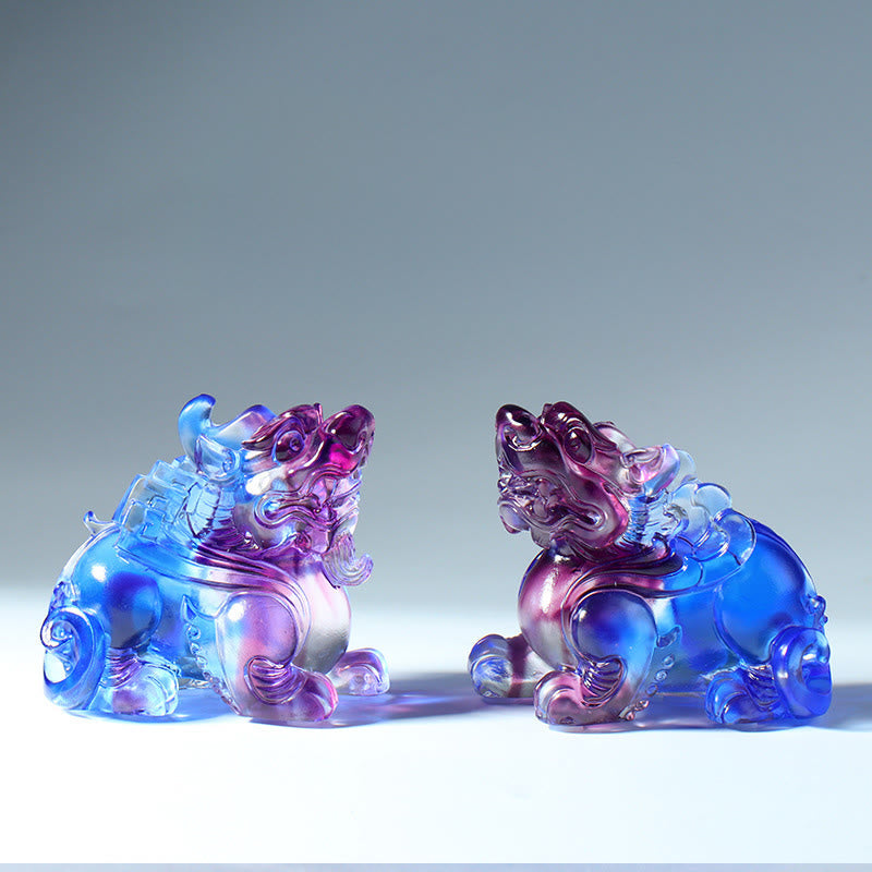 Buddha Stones Liuli Crystal Pixiu Wealth Luck Home Decoration - Blue Pixiu A Pair - image 7