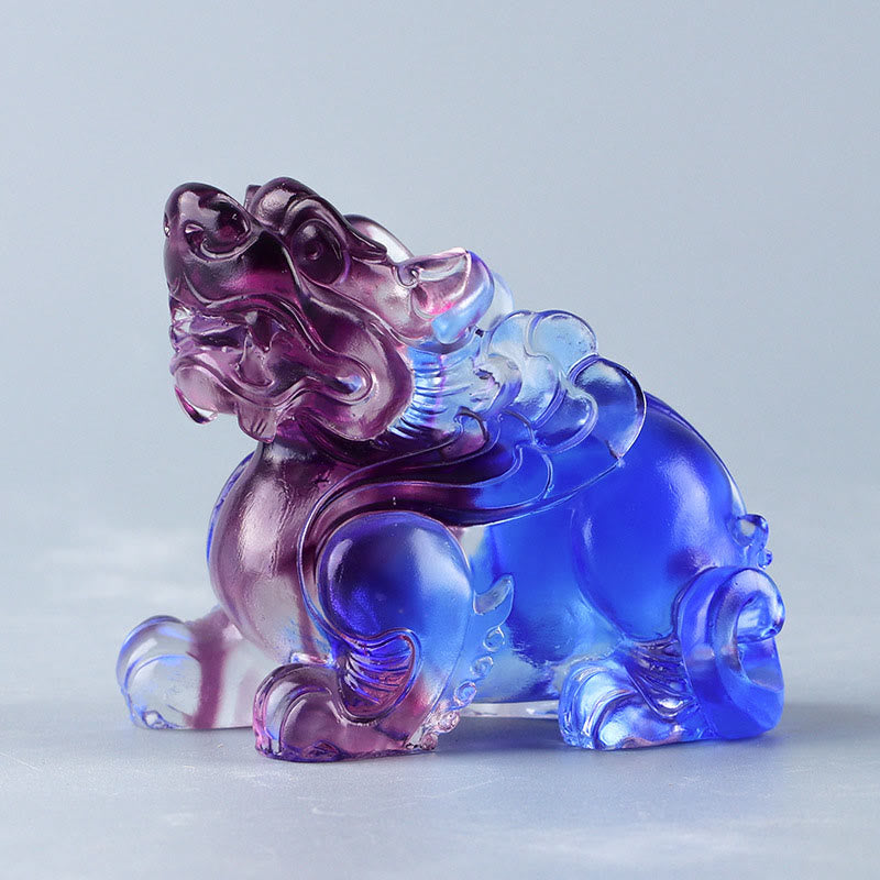 Buddha Stones Liuli Crystal Pixiu Wealth Luck Home Decoration - Blue Female Pixiu(Right Paw Forward) 8.5*5*7.5 cm - image 5