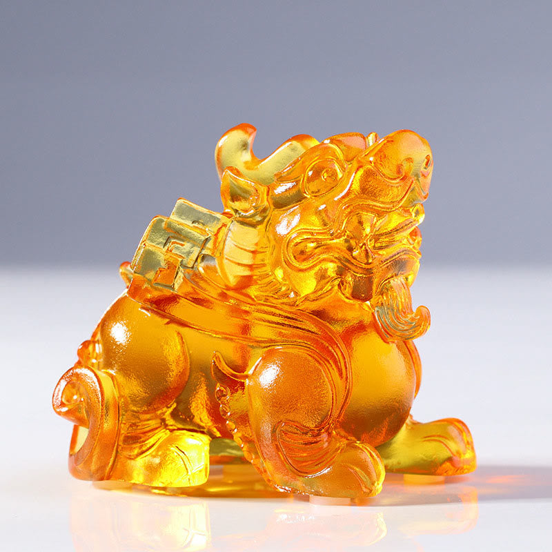 Buddha Stones Liuli Crystal Pixiu Wealth Luck Home Decoration - Yellow Male Pixiu(Left Paw Forward) 8.5*5*7.5 cm - image 9
