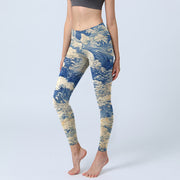 Foviel Ocean Waves Muster Drucken Gym Leggings Damen Yoga Hose