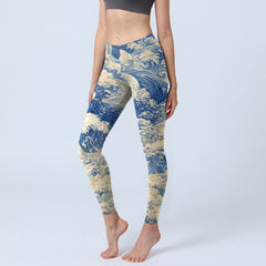 Buddha Stones Ocean Waves Pattern Print Gym Leggings Women's Yoga Pants - RoyalBlue - US18，UK/AU22，EU50 (4XL) - image 0