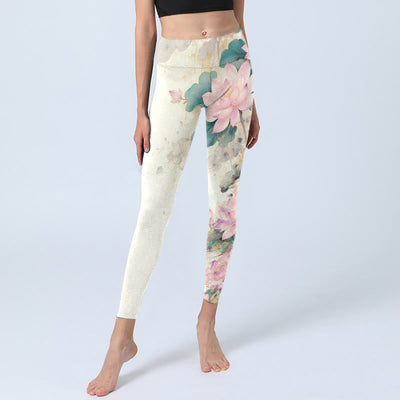Buddha Stones Lotus Petals Leaves Pattern Print Gym Leggings Women's Yoga Pants - image 5