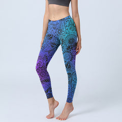 Buddha Stones Flowers And Leaves Pattern Print Gym Leggings Women's Yoga Pants - SlateBlue - US18，UK/AU22，EU50 (4XL) - image 0