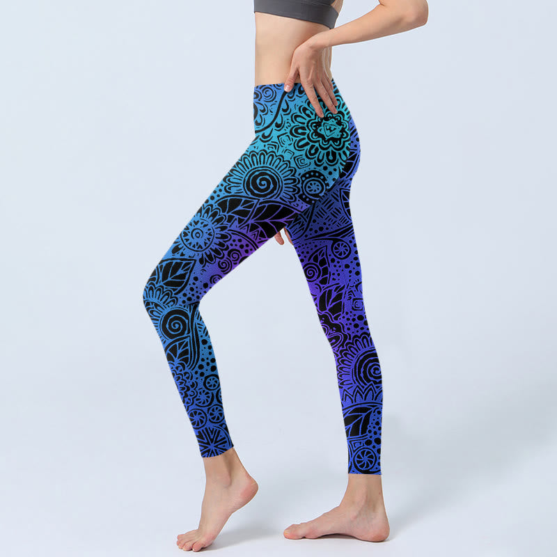 Buddha Stones Flowers And Leaves Pattern Print Gym Leggings Women's Yoga Pants - image 2