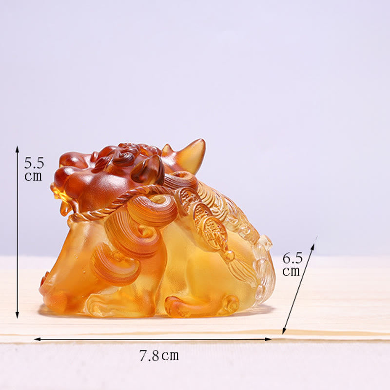 Buddha Stones Handmade Liuli Crystal Gold Swallowing PiXiu Art Piece Home Decoration - image 6
