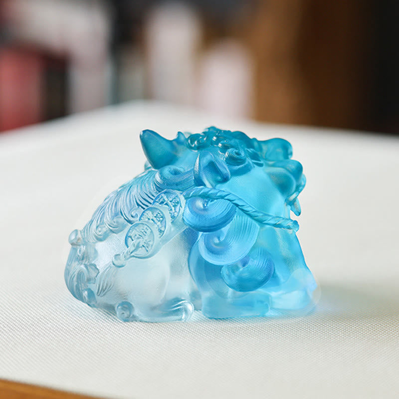 Buddha Stones Handmade Liuli Crystal Gold Swallowing PiXiu Art Piece Home Decoration - image 10