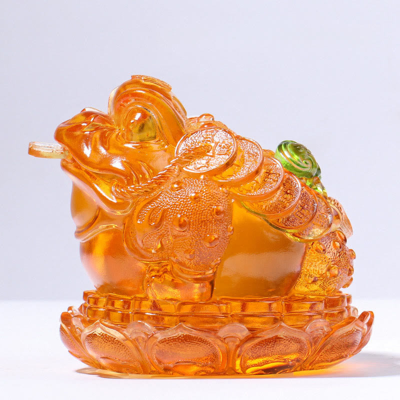Buddha Stones Feng Shui Frog Coins Handmade Liuli Crystal Art Piece Wealth Home Office Decoration - Yellow 13*12*11cm - image 15