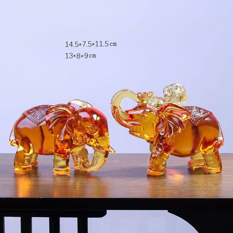 Buddha Stones Yellow Liuli Crystal Elephant Trunk Up Down Design Strength Home Decoration - A Pair Of Small Elephant - image 5