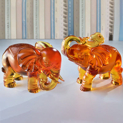 Buddha Stones Yellow Liuli Crystal Elephant Trunk Up Down Design Strength Home Decoration - image 19