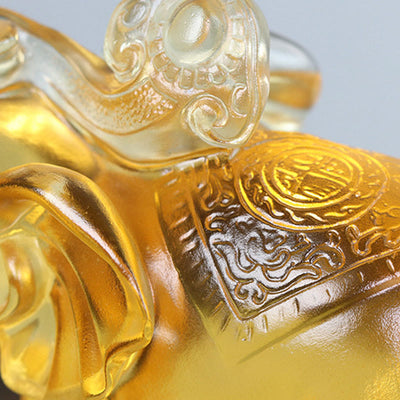 Buddha Stones Yellow Liuli Crystal Elephant Trunk Up Down Design Strength Home Decoration - image 11