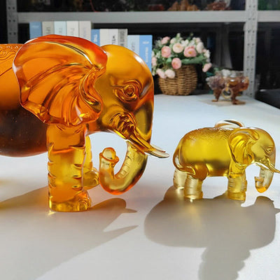 Buddha Stones Yellow Liuli Crystal Elephant Trunk Up Down Design Strength Home Decoration - image 22