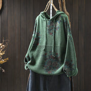Foviel Damen gestrickt Floral Lange Ärmel Kapuzenpullover