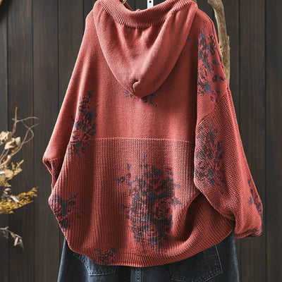 Buddha Stones Women's Knitted Floral Long Sleeve Hooded Sweater - image 5