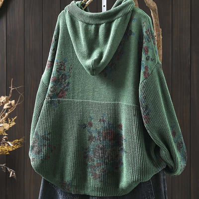 Buddha Stones Women's Knitted Floral Long Sleeve Hooded Sweater - image 13