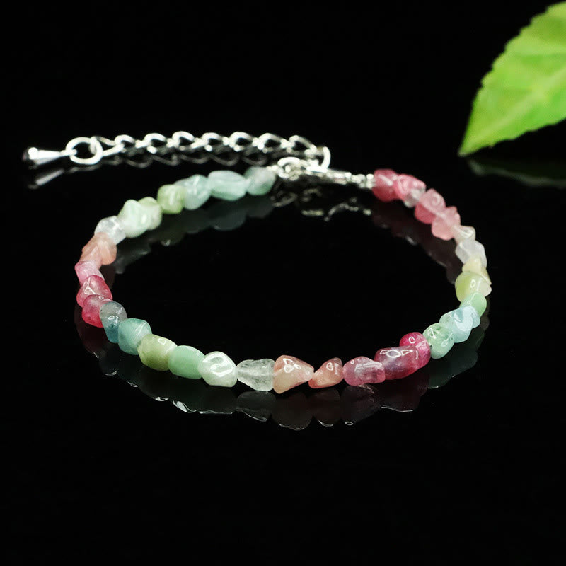 Buddha Stones 4mm Ultra-thin Tourmaline Irregular Beads Positive Chain Bracelet - image 3