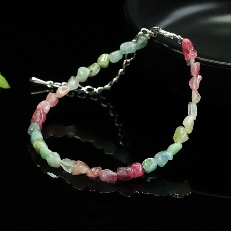 Buddha Stones 4mm Ultra-thin Tourmaline Irregular Beads Positive Chain Bracelet - image 5