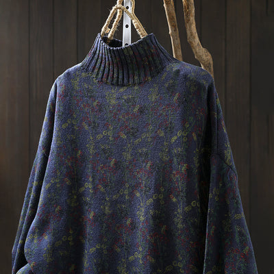 Buddha Stones Knitted Plant Pattern Long Sleeve Mock Neck Women's Cotton Sweater - image 19