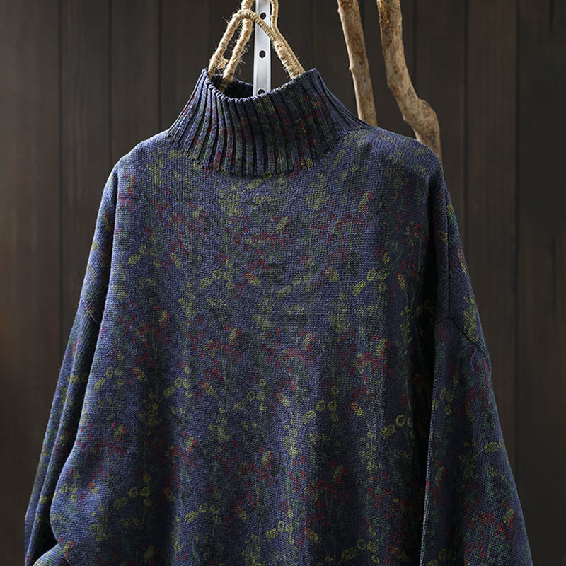 Buddha Stones Knitted Plant Pattern Long Sleeve Mock Neck Women's Cotton Sweater - image 19