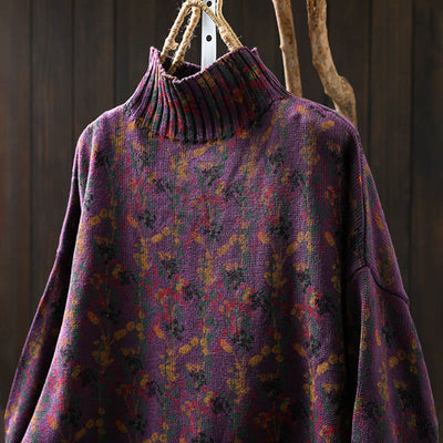 Buddha Stones Knitted Plant Pattern Long Sleeve Mock Neck Women's Cotton Sweater - image 8