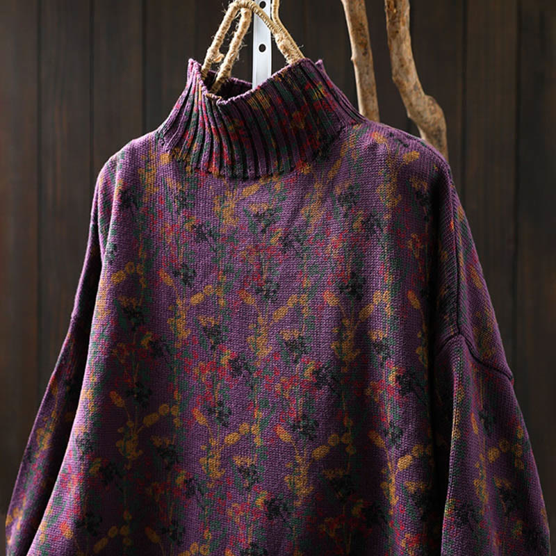 Buddha Stones Knitted Plant Pattern Long Sleeve Mock Neck Women's Cotton Sweater - image 8