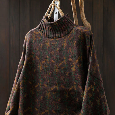 Buddha Stones Knitted Plant Pattern Long Sleeve Mock Neck Women's Cotton Sweater - image 23