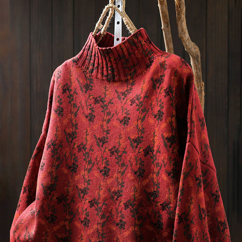 Buddha Stones Knitted Plant Pattern Long Sleeve Mock Neck Women's Cotton Sweater - image 21