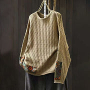Foviel Winter Patchwork Design Long Sleeve Crew Neck Women's Sweater