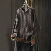 Foviel Winter Patchwork Design Lange Ärmel Rundhalsausschnitt Damen Pullover