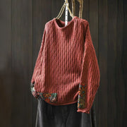 Foviel Winter Patchwork Design Lange Ärmel Rundhalsausschnitt Damen Pullover